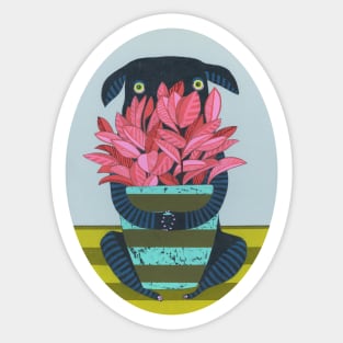 Shy Dog With Houseplant Sticker